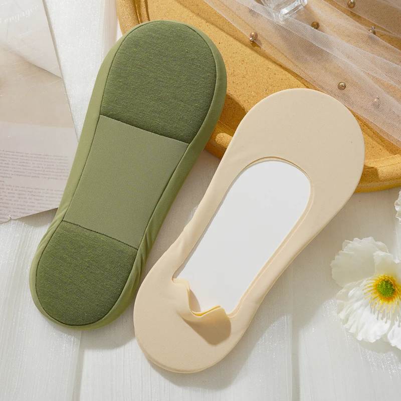 Heel Shock Absorption Sweat Absorption Soft Sponge Indoor Sock Invisible Anti slip Low Top Socks Ice Silk Women's Boat Socks
