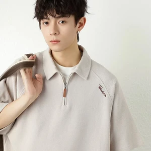 OEM & ODM CUSTOMIZED R&D Wholesale Sample ProductionMen's Retro American Style Brand T-shirt Contrast Embroidered Waffe for Polo Shirt