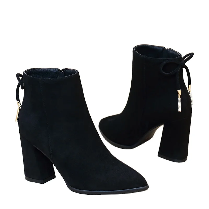 women s high heeled pointed toe ankle leather boots casual