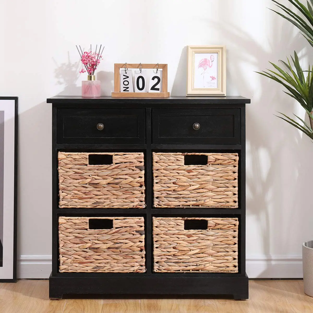 Modern Design Rattan Cabinet Storage Drawer Chest Wooden Storage Cabinet Cupboard Dressers for Living Room