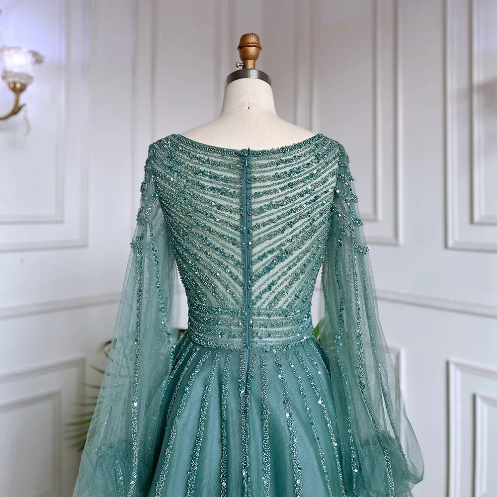 Navy/Green/Red/Nude/Turquoise Color Muslim 2023 Wedding Party Gowns Long  Sleeve A-Line Beaded Luxury Arabic Evening Dresses