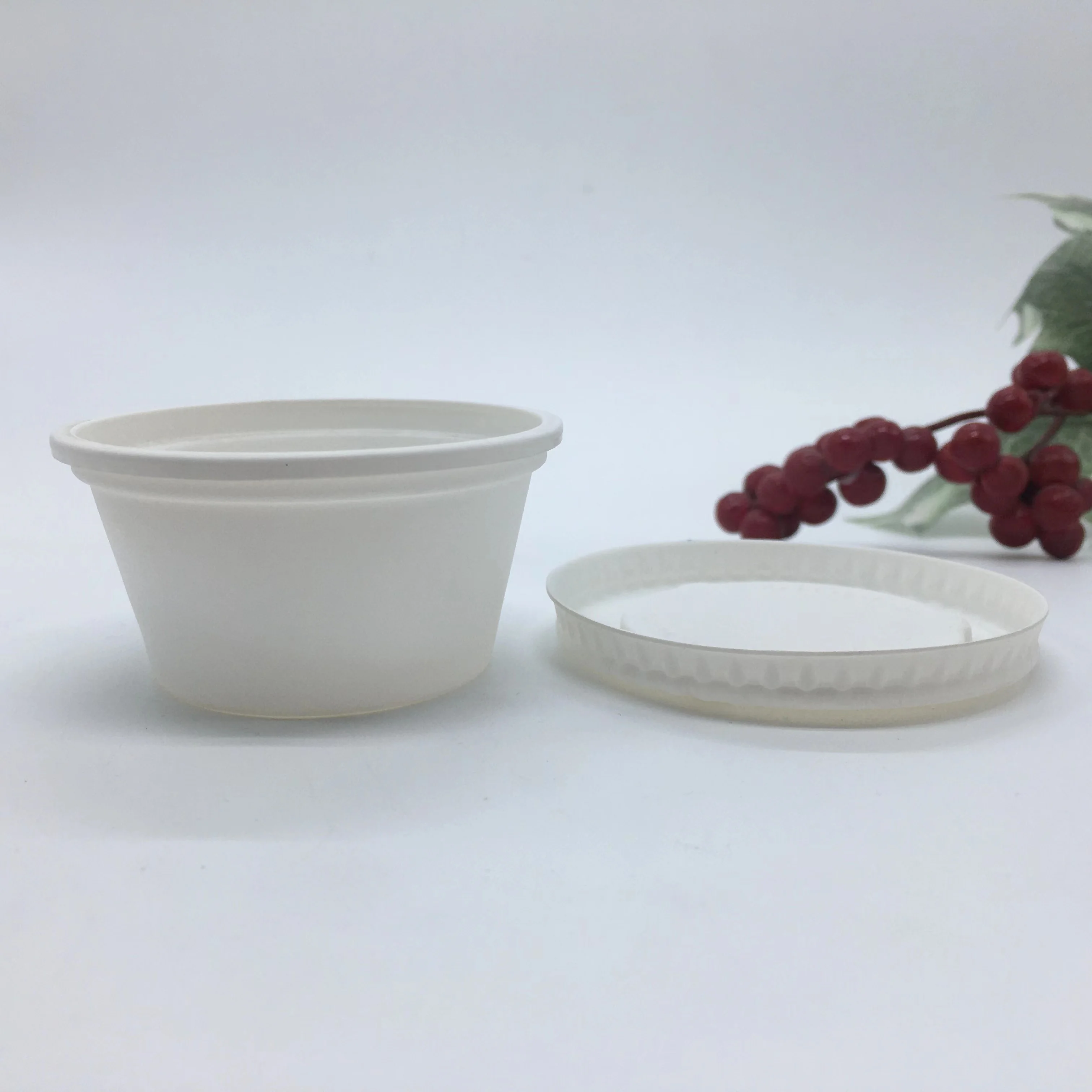 High Quality Eco Friendly Biodegradable Disposable Takeout Corn Starch Small Round Sauce Cup with Lid