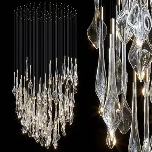 ECOJAS Wholesale Chandelier by Handmade Glass Manufacture for Villa Hotel Living Room Transparent Glass Lighting