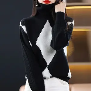 Fashion Autumn and Winter Loose Sweater Turtleneck Thick Top Knitted Pullover Sweater for Women