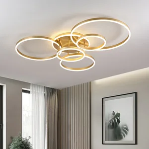 Decorative Lustre Circle Chandelier Lamp Dimmable Hotel Living Room Gold Led Circle Ceiling Lights