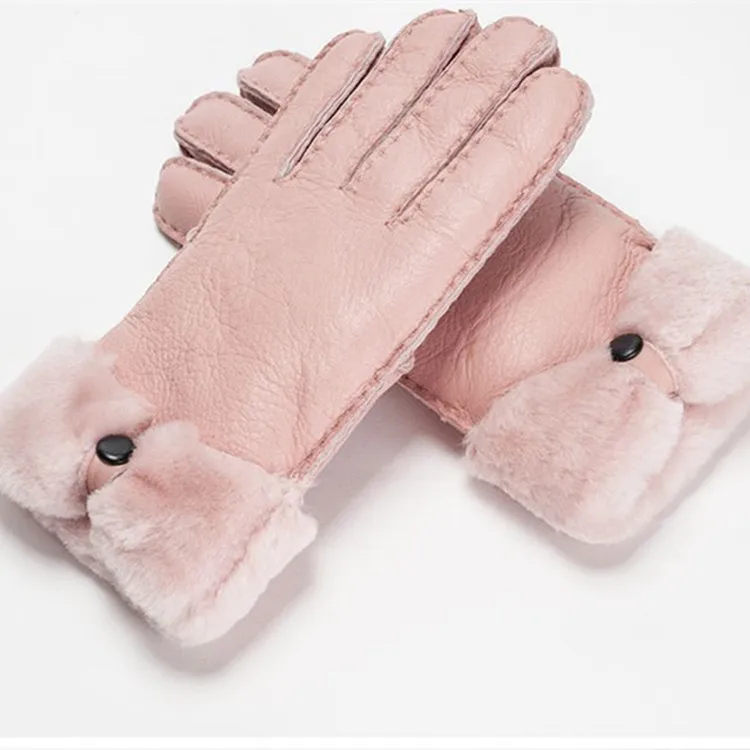 Женские зимние перчатки из 100% натуральной овечьей шкуры теплые кашемировые с мехом женские закрытыми пальцами кожи варежки