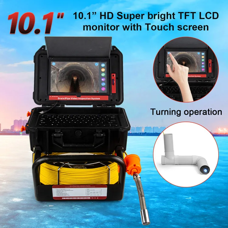 Sewer Pipe Inspection Camera 512Hz Sonde&Self-Leveling, Drian Endoscope 10.1-inch 1080P HD Touch Screen Meter Counter and DVR Video Recording details