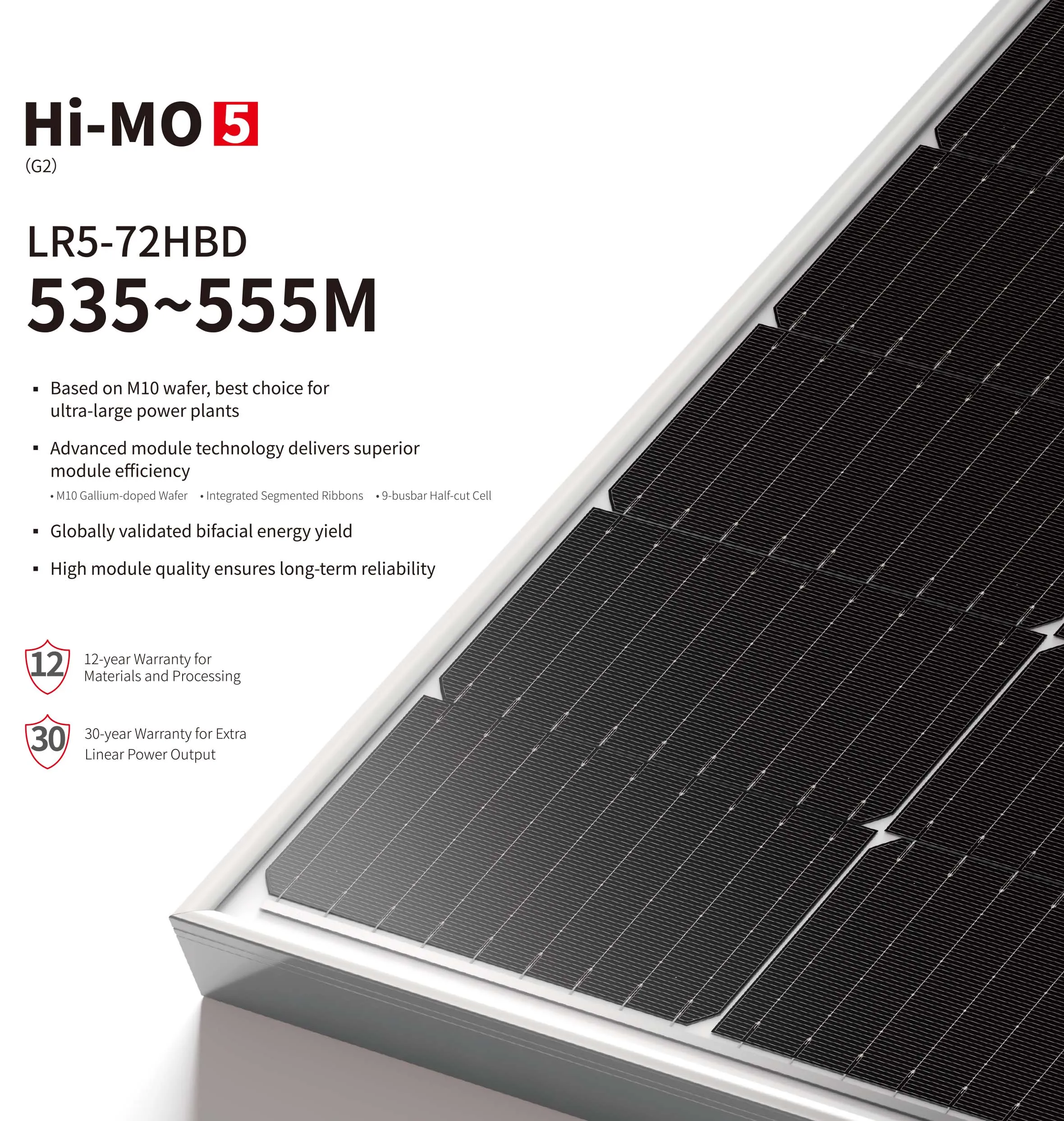 Longi Solar Panels Hi-mo 5 Lr5-72hbd 535w 540w 545w 550w 555w Bificial ...