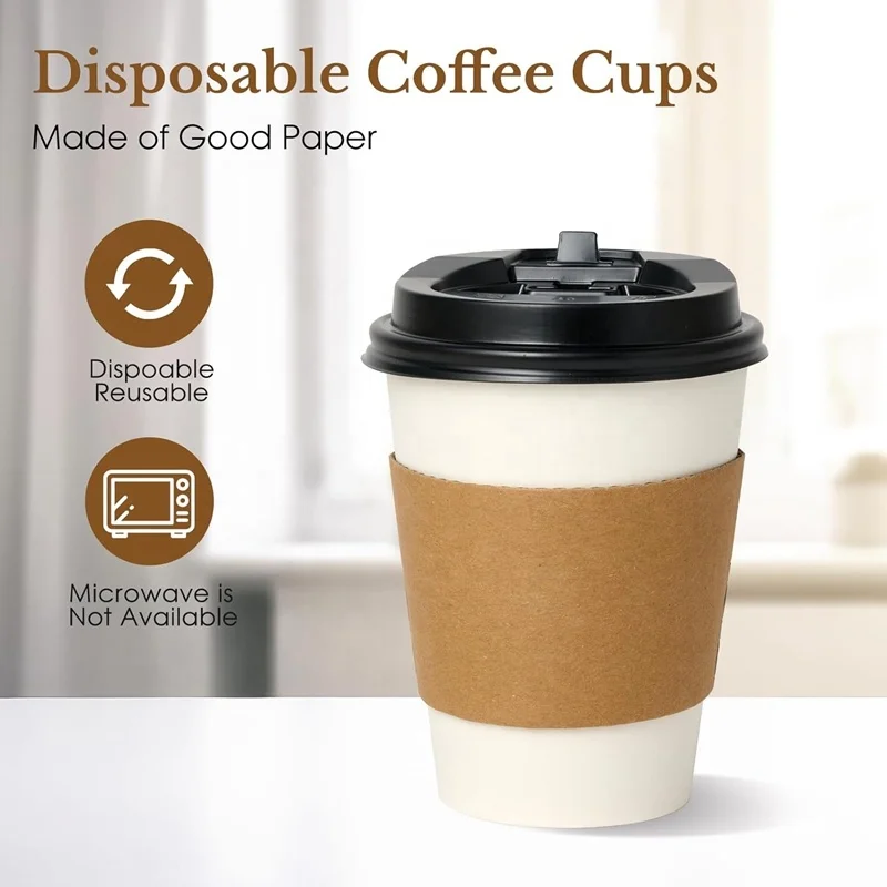 100 Pack 12 OZ to Go Coffee Cups Disposable Paper Coffee Cups With Lids ...
