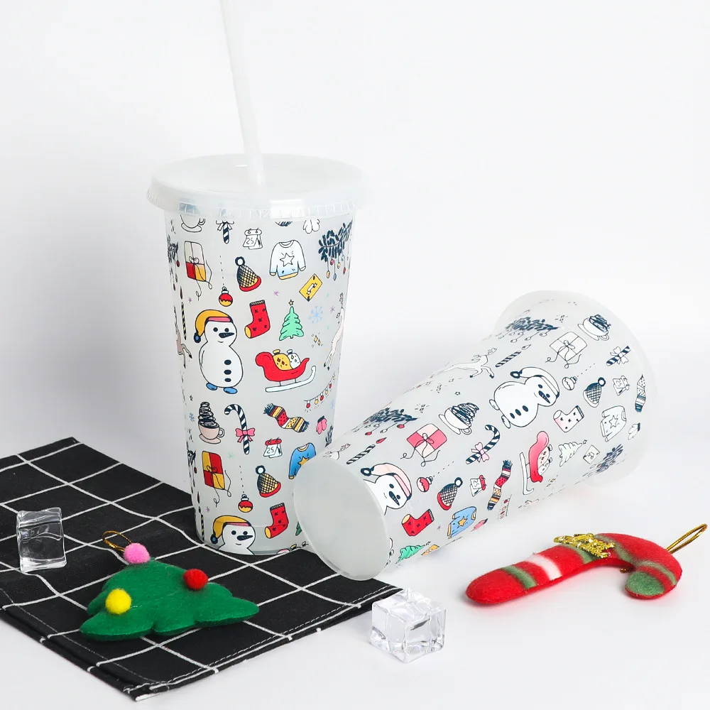Новинка 2021, пластиковая чашка, кружка холодного цвета, Рождественская чашка с Санта-Клаусом, многоразовая пластиковая кружка для кофе с крышкой и соломинкой