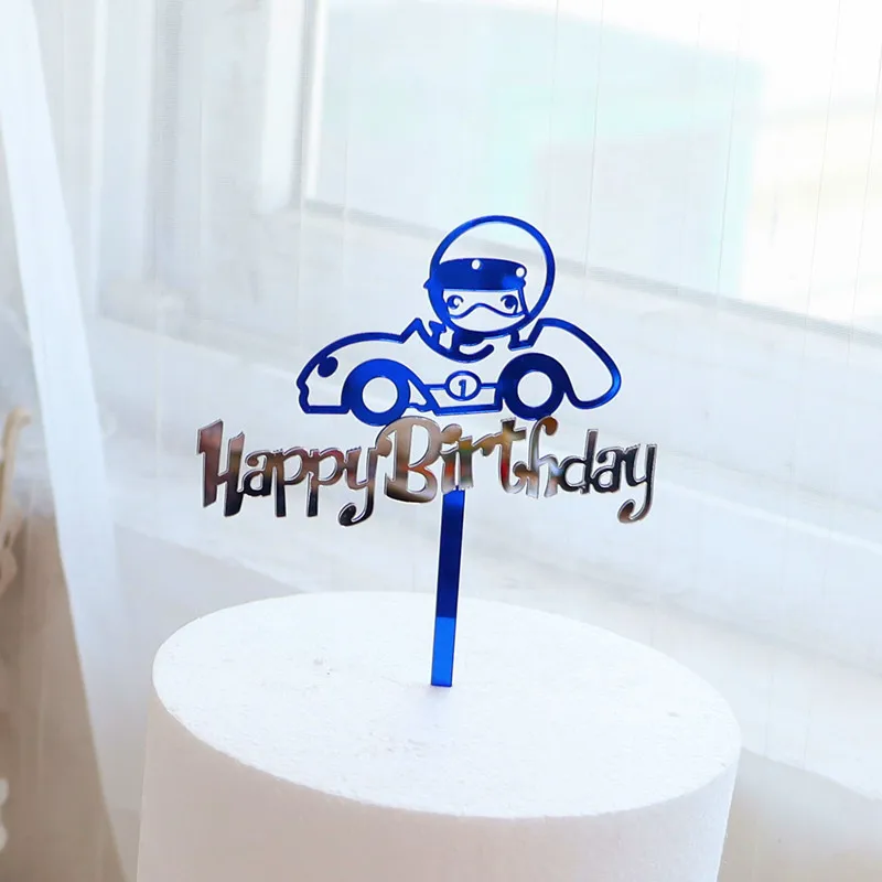 double layer acrylic boy happy birthday cake decoration astronaut party acrylic cake topper-2