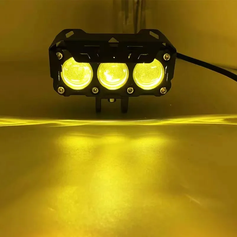 Мотоциклетный прожектор, двухцветный дальний/ближний свет, светодиодный рабочий свет, 3 линзы, мини-фара для вождения, противотуманные лампы, 12 В, 24 В, белый/желтый