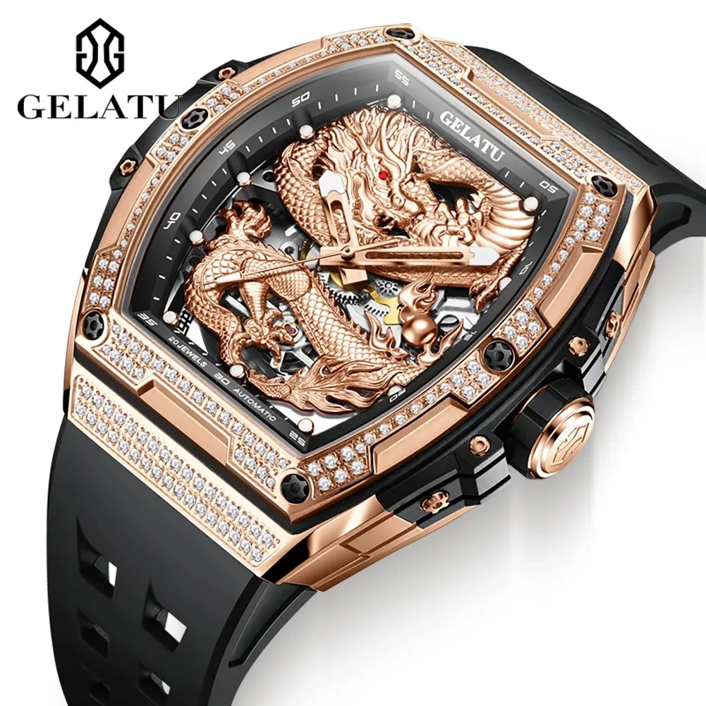 Gelatu 6021 Men's Creative Tonneau 3D Dragon Watch