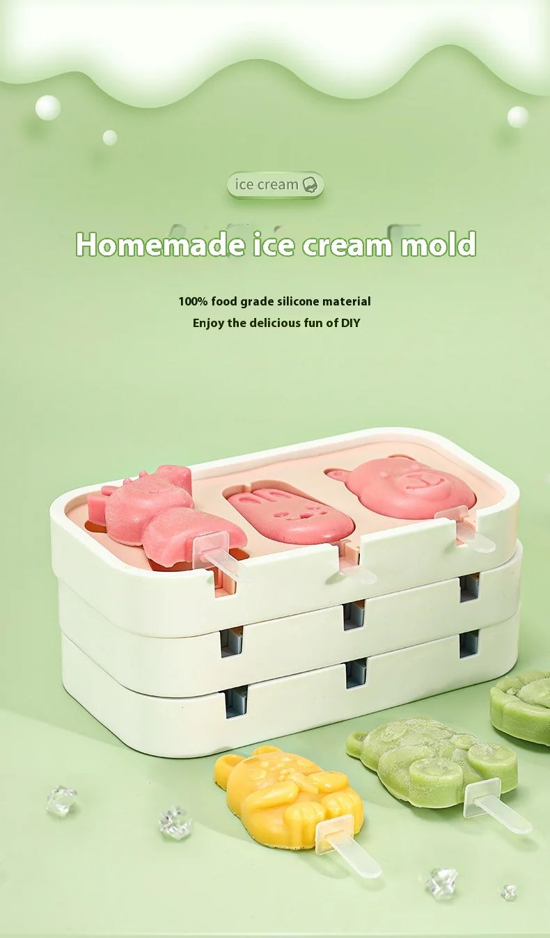 Factory Direct Eco-Friendly Cartoon Silicone Ice Cream Mold for Children's Cheese Stick Ice Cream DIY Ice Tray & Cubes supplier