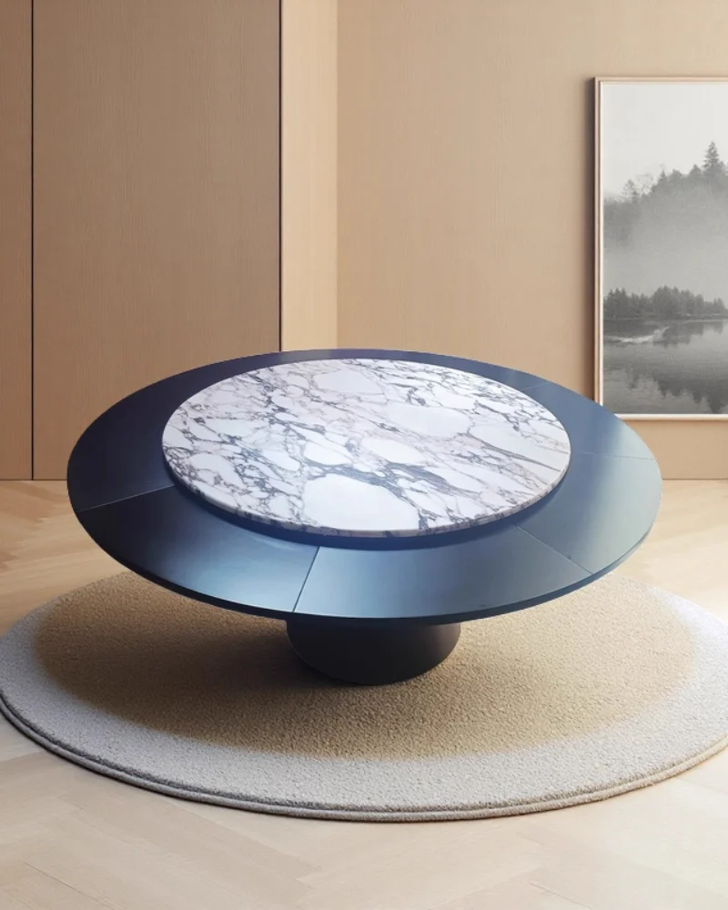 Retro Elegant Practical Wooden Tabletop Metal Base Turntable Expandable Dining Table Dining Room Restaurant Reception Room Hotel