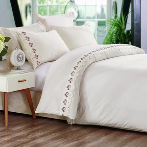 For KOSMOS Quality Cotton Fabric 4-Pcs Bed Sheet Set King Size with Lace Embroidery Design Woven Technics