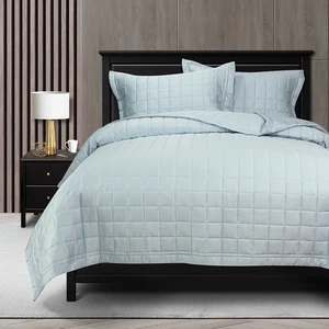 Eucalyptus Lyocell Box Stitch Quilt Set Tencel Quilted Plaid Bedding Sets