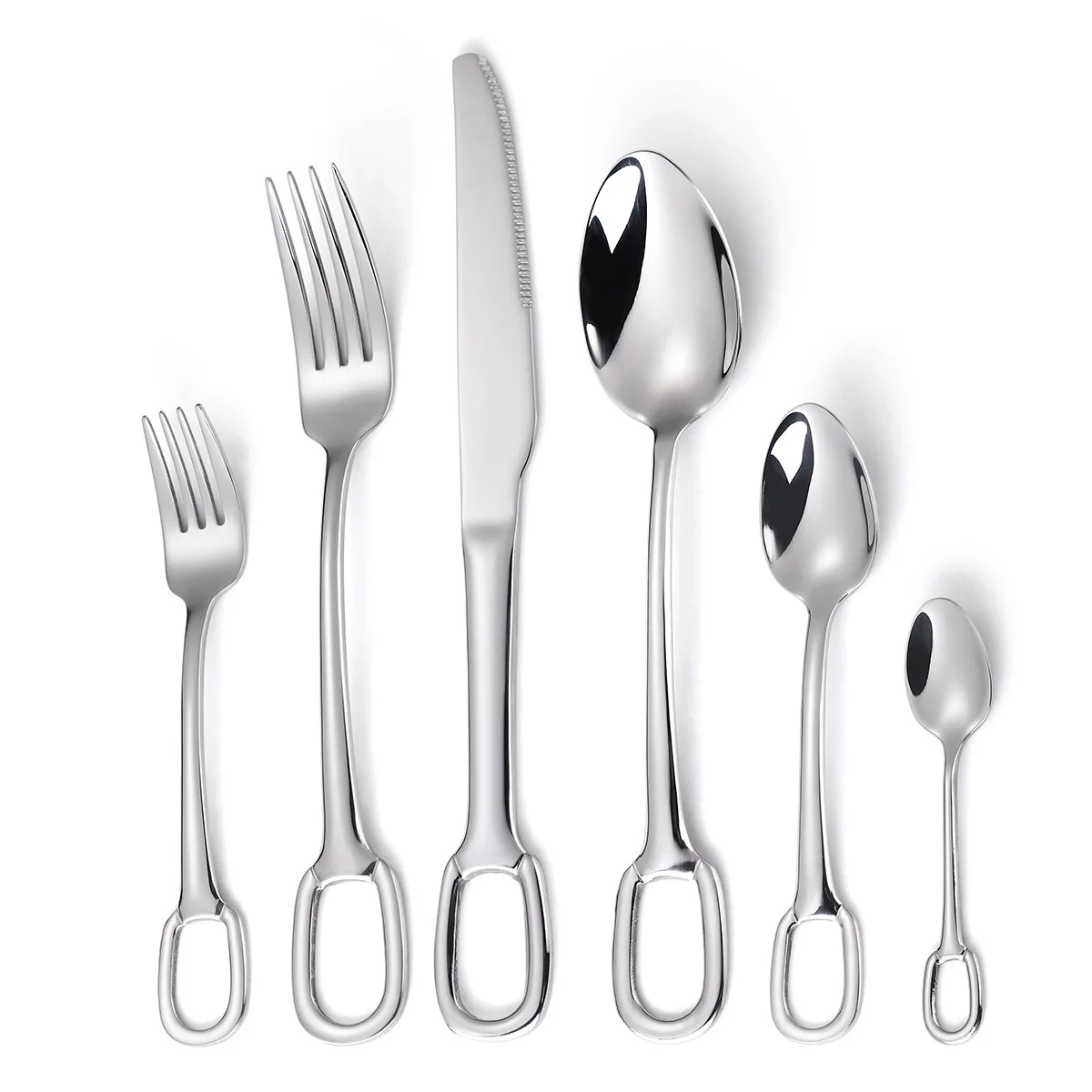 18/8 Hanging Cutlery Set Stainless Steel Hanging Hole Knife Fork Spoon Utensil Set Gold Flatware Set