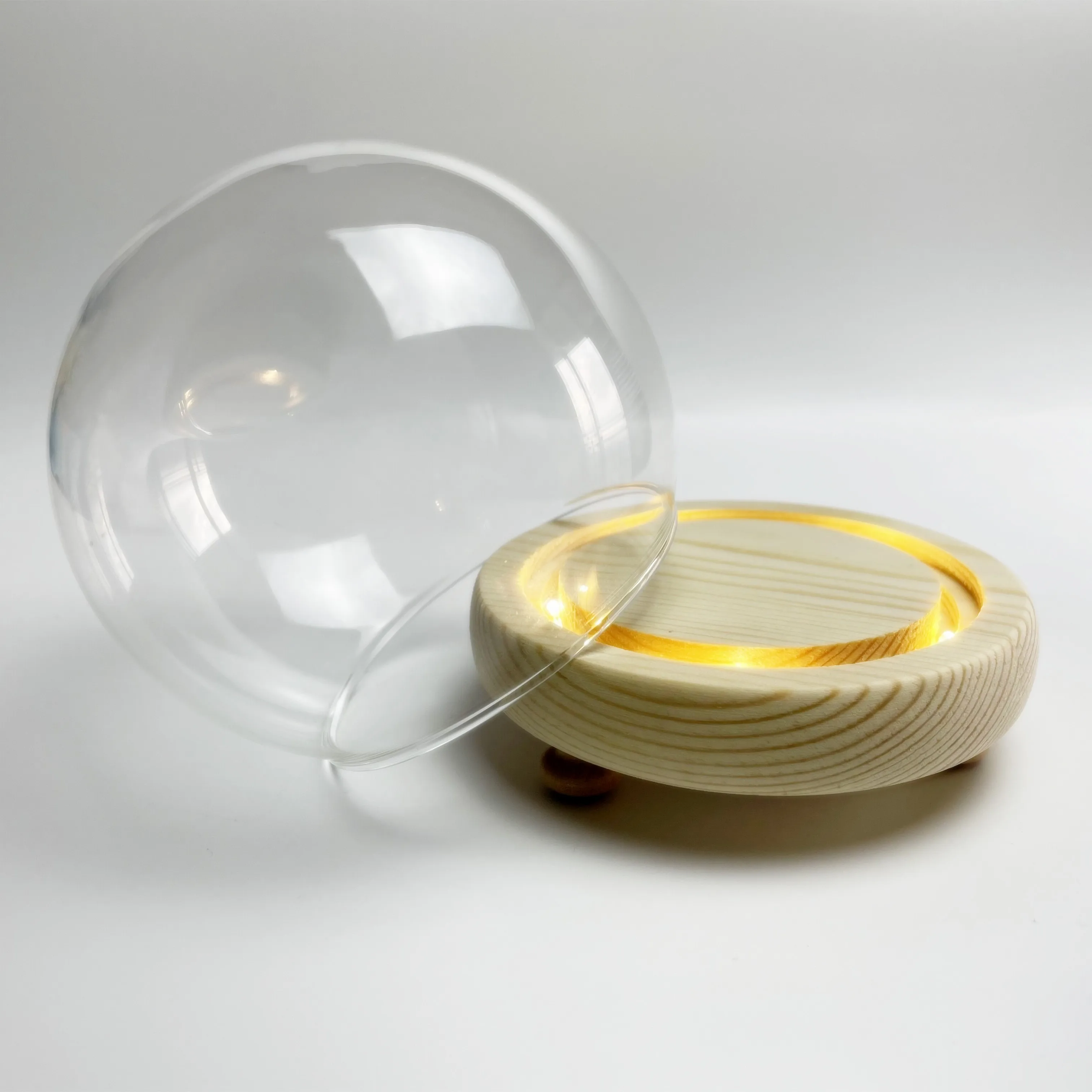 DIY LED Crystal Ball Empty Snow Globe with Wooden Base Desktop Decoration Glass Cover for Anime Figure