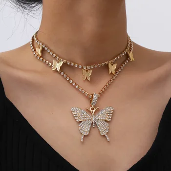 Wholesale Fashion Jewelry 2020 Bling Crystal Diamond Butterfly Necklaces For Women