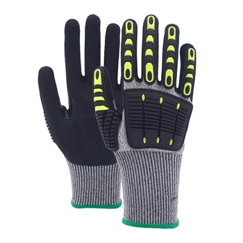 TPR Mechanic Impact Sandy Nitrile Palm Coated Gloves Touchscreen Cut Resistant Level 3 Protection Gloves