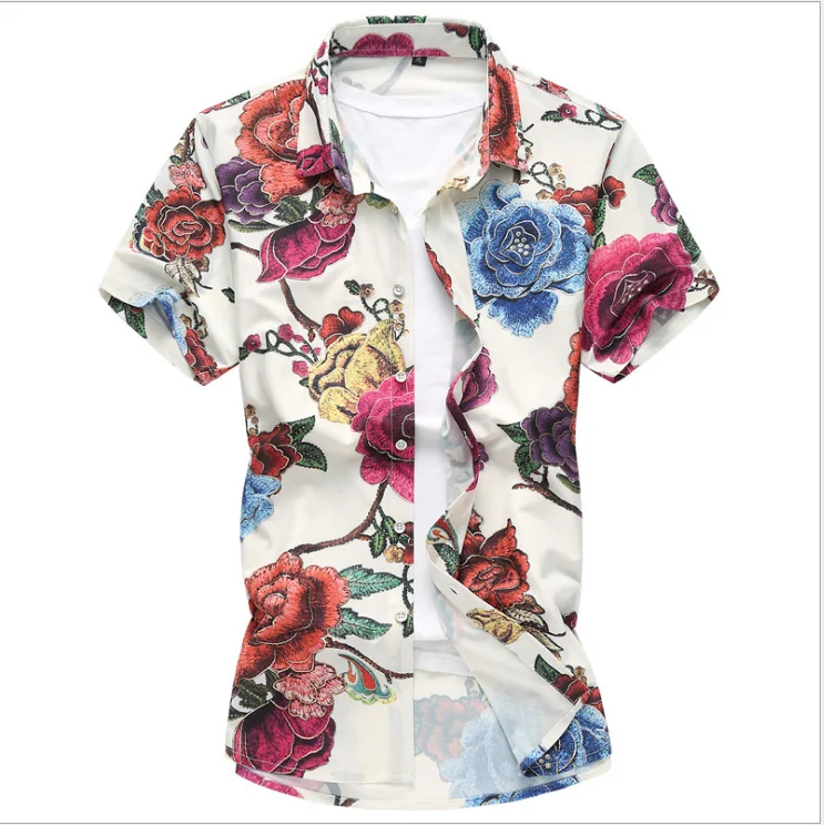 Men Short Sleeve Casual Floral Shirts Button Down Summer Beach Shirt