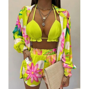 Wholesale Dropshipping Womens 3 Piece Floral  Swim Suits Women Swimwear Beachwear Sexy Bikini Set