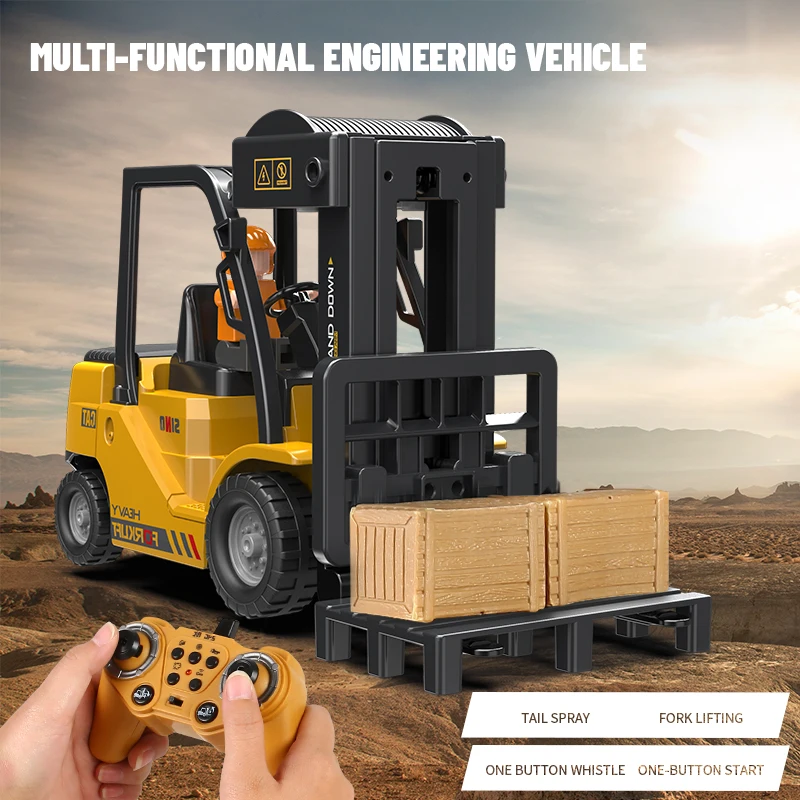 AiJH 11CH Remote Control Forklift Toy 1:24 Scale Lighting Music Rc Truck Spray Rc Forklift Vehicle for Kids Gift