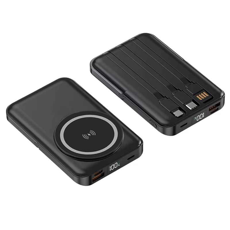 Popular Design 10000 Mah With Multiple Cables Magnetic Suck Power Bank