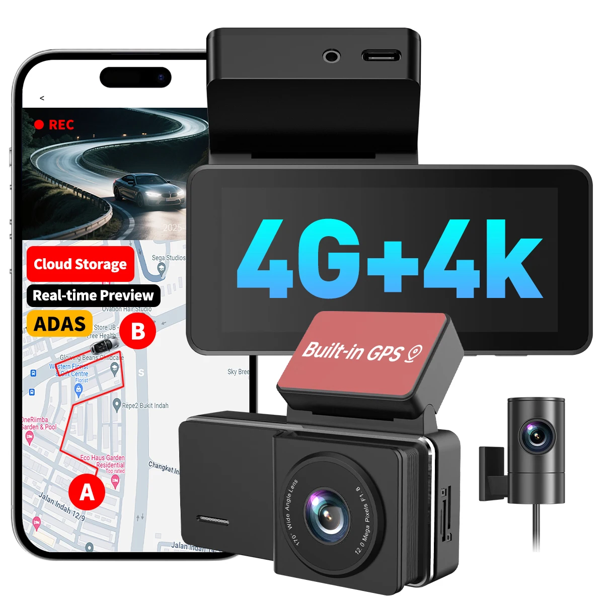4KスマートHDクラウドドライブレコーダー（4G、GPSスマートセンス 