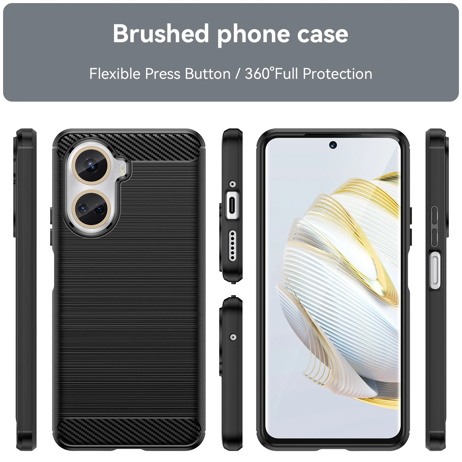 Rugged Shield Soft TPU Phone Case Back Cover Carbon Fiber Mobile Case for  Huawei Nova 10Se 4G