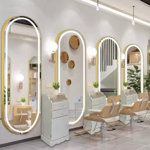 Factory Price Custom Design of Modern Light Luxury Oval Square Mirror Hair Salon Furniture Set