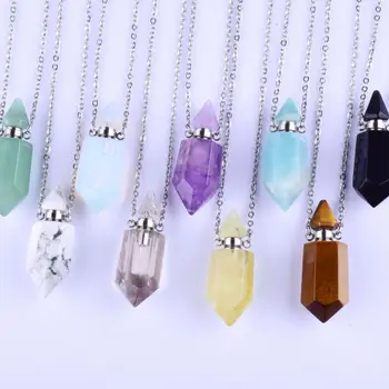 aromatherapy Healing Crystal Perfume Bottle charm Beautiful Essential Oil Diffuser Necklace  Crystal Perfume Bottle pendant