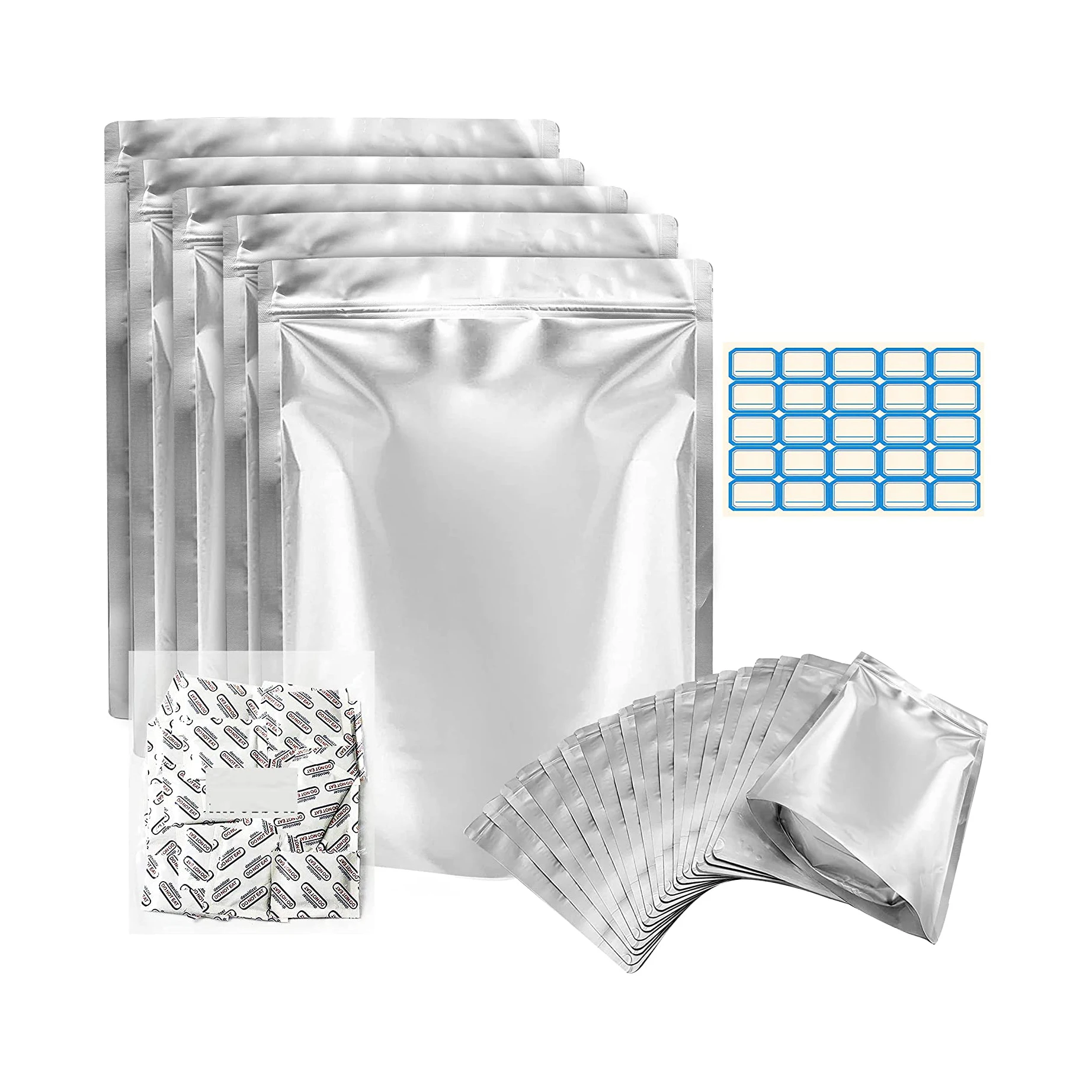 Gallon Quart /1/2 Pint Resealable Packaging Stand up Ziplock Mylar  Bags Food Storage With Oxygen Absorbers 300CC Label