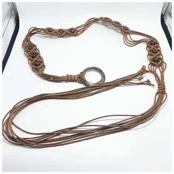 High-end design Coconut carved circle decoration Wood bead inset hand-woven belt decoration accept custom wholesale