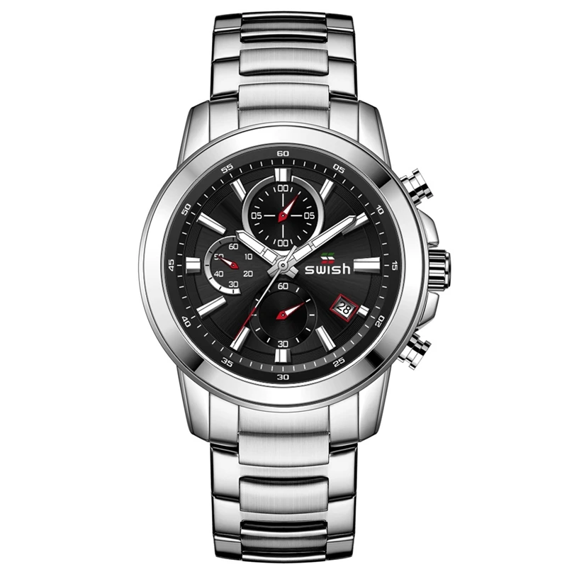 BENYAR Orologio Uomo Al Quarzo Cronografo, Cinturino In Acciaio Inox, Quadrante Con Datario, Impermeabile 3 ATM, Vetro Minerale, Per Affari E Sport