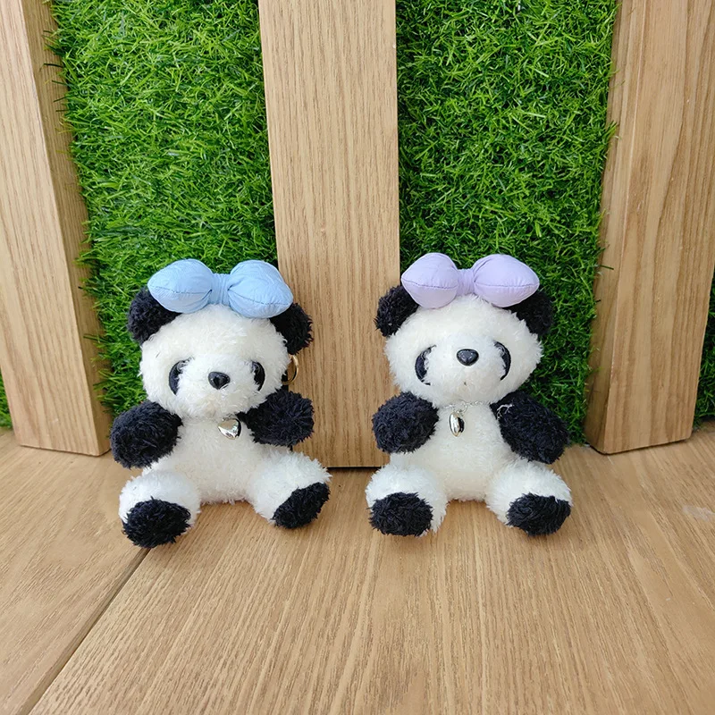 Mini Size Cartoon Kawaii Bow Panda Dolls Plushie Keychain Pendant