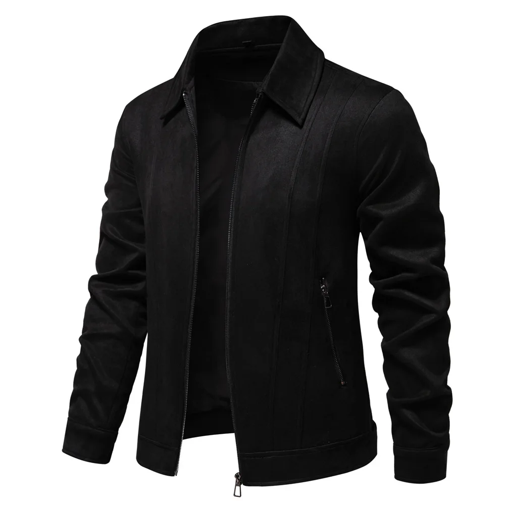 Men's Suede Jacket Solid Colour Lapel Casual Outdoor Autumn Coat_voghion.com