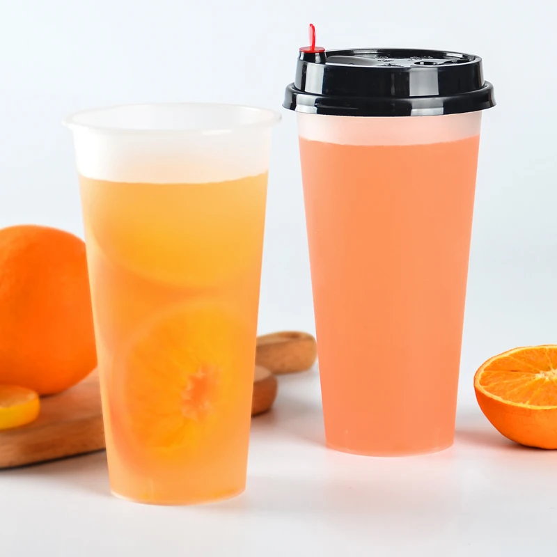 Frosted Hard Disposable Milk Tea Packaging Cup Transparent 500ml 600ml 700ml PP Plastic Cup