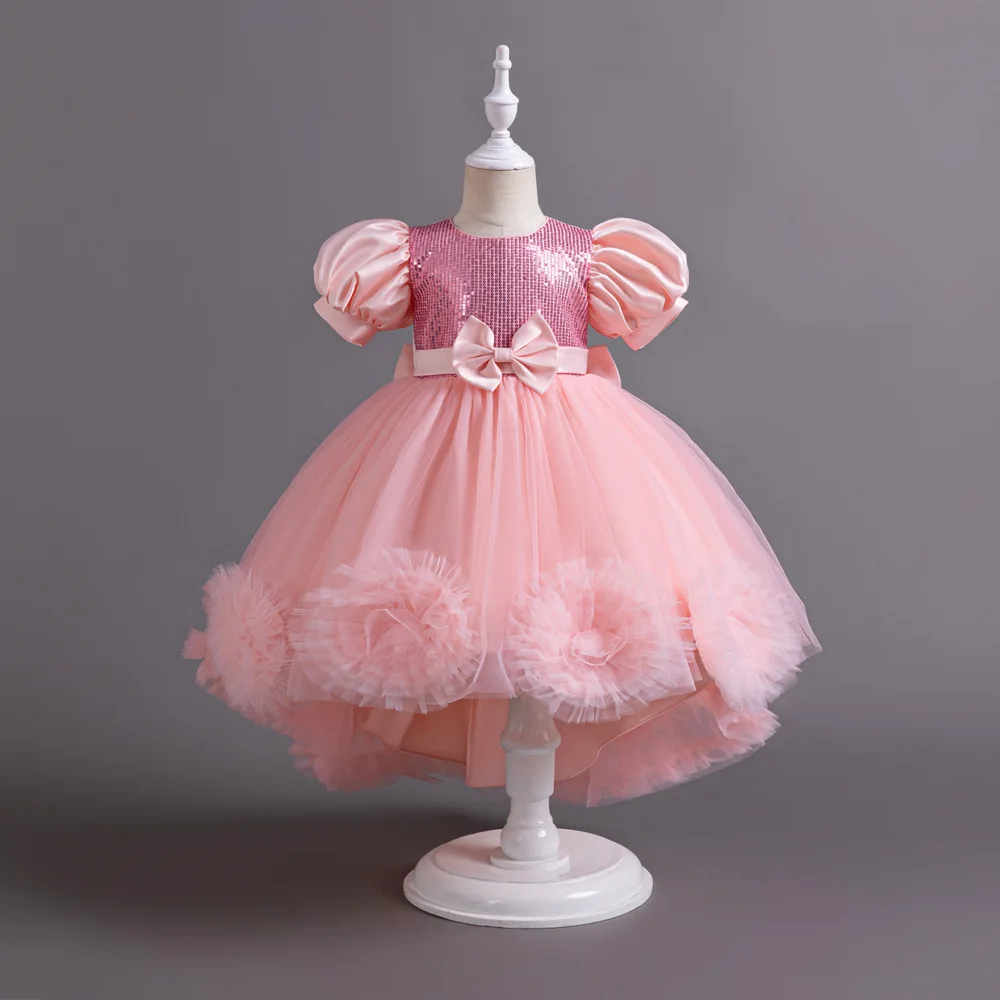 Toddler Baby Sequin Tulle Tutu Puffy Elegant Kids Birthday Party Trail Gown Flower Girl Dress For Wedding 5
