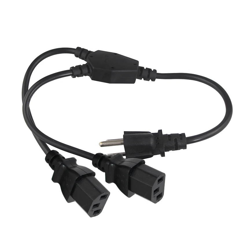 SJT 14 16AWG ac extension Cable PVC black us male to female Nema5-15P splitter y type power cord 25