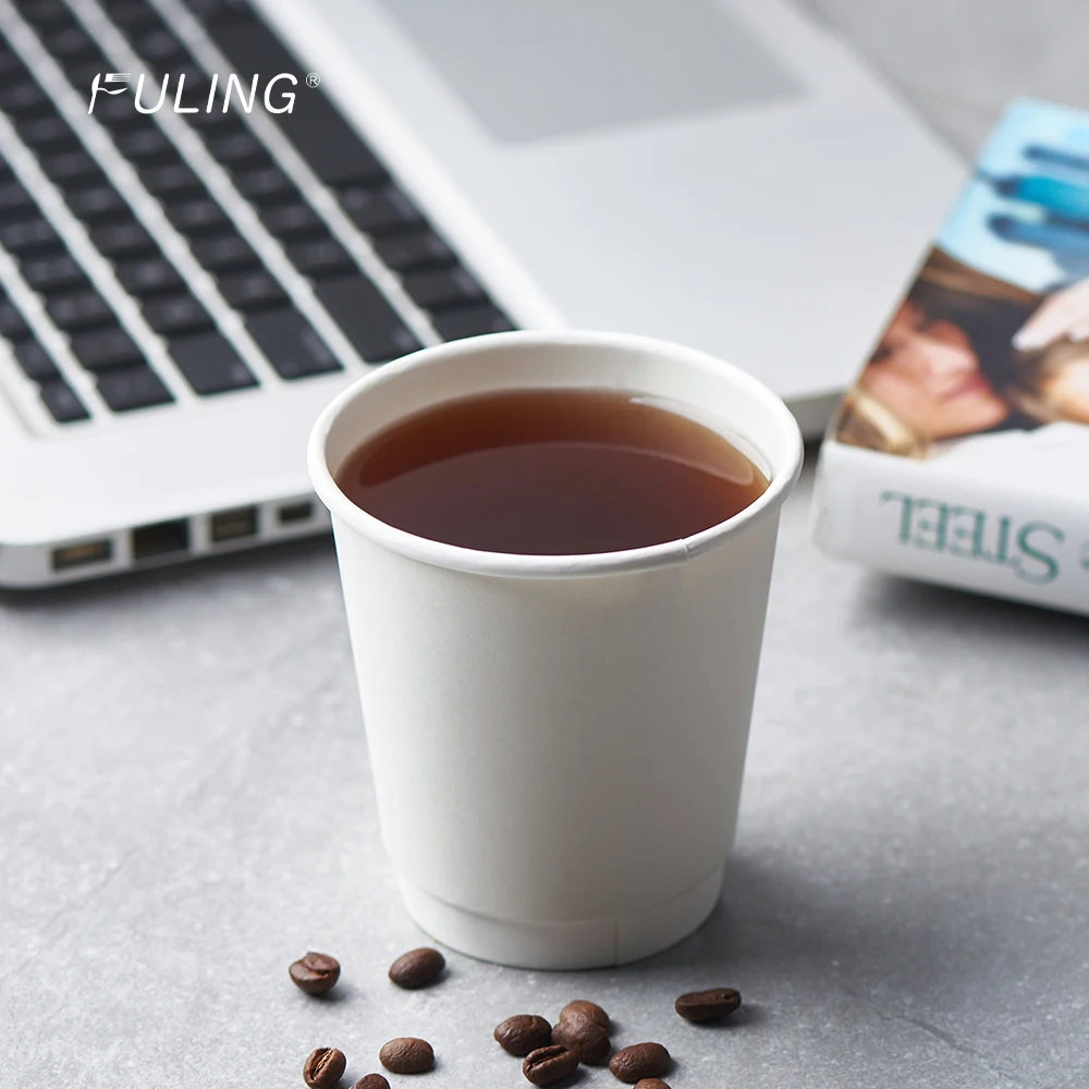 FULING Custom Printed logo Disposable Recycle 4oz 8oz 9oz 10oz 14 oz 16oz Double Ripple Wall Coffee Paper Cups with