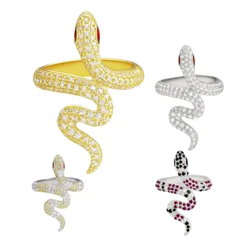 KRKC trendy custom 925 silver women wedding ring jewelry snake ring iced out blue zircon stone diamond CZ tennis geometric rings