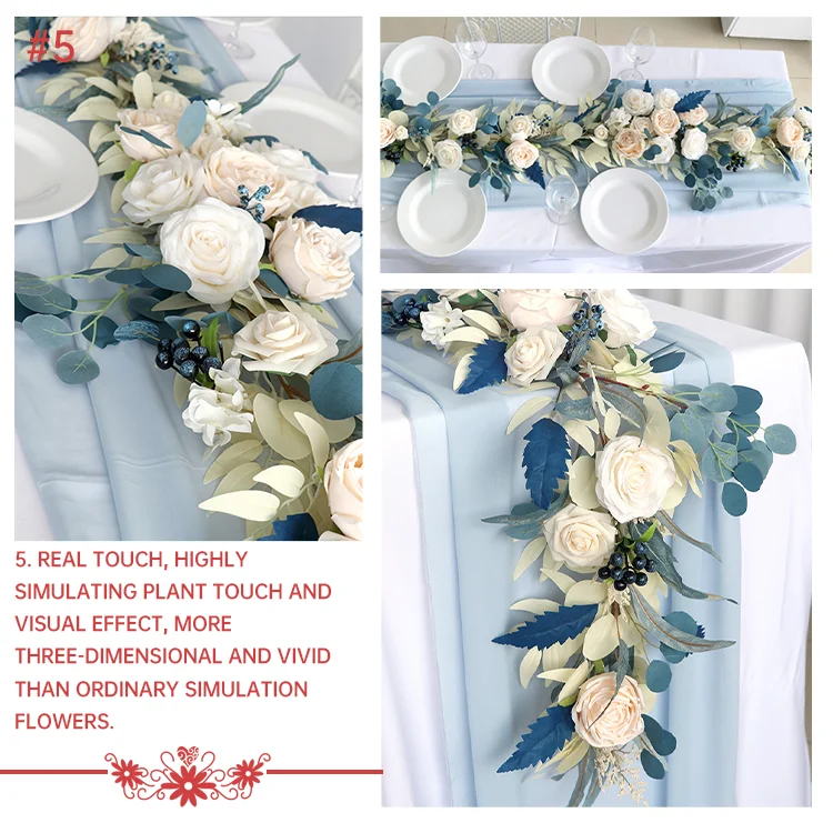 Customized Artificial Red Roses Flowers Table Runner For Wedding Indoor