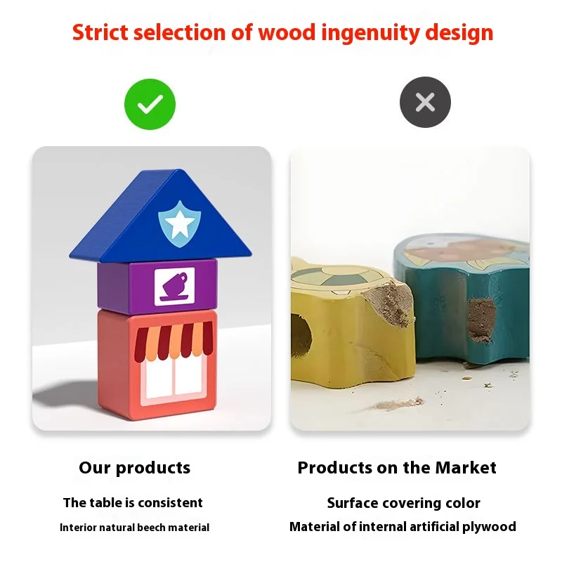 卸売 カスタム木製教育玩具 都市型トラック建築ブロック 形状知能 大粒建築ブロック 子ども向け