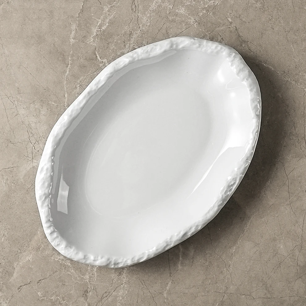 Japanese Style Korean Unique Design Ceramic Louas & Pratos Dish Catered Flat Bol White Fish Rock Stone Plate for Restaurants