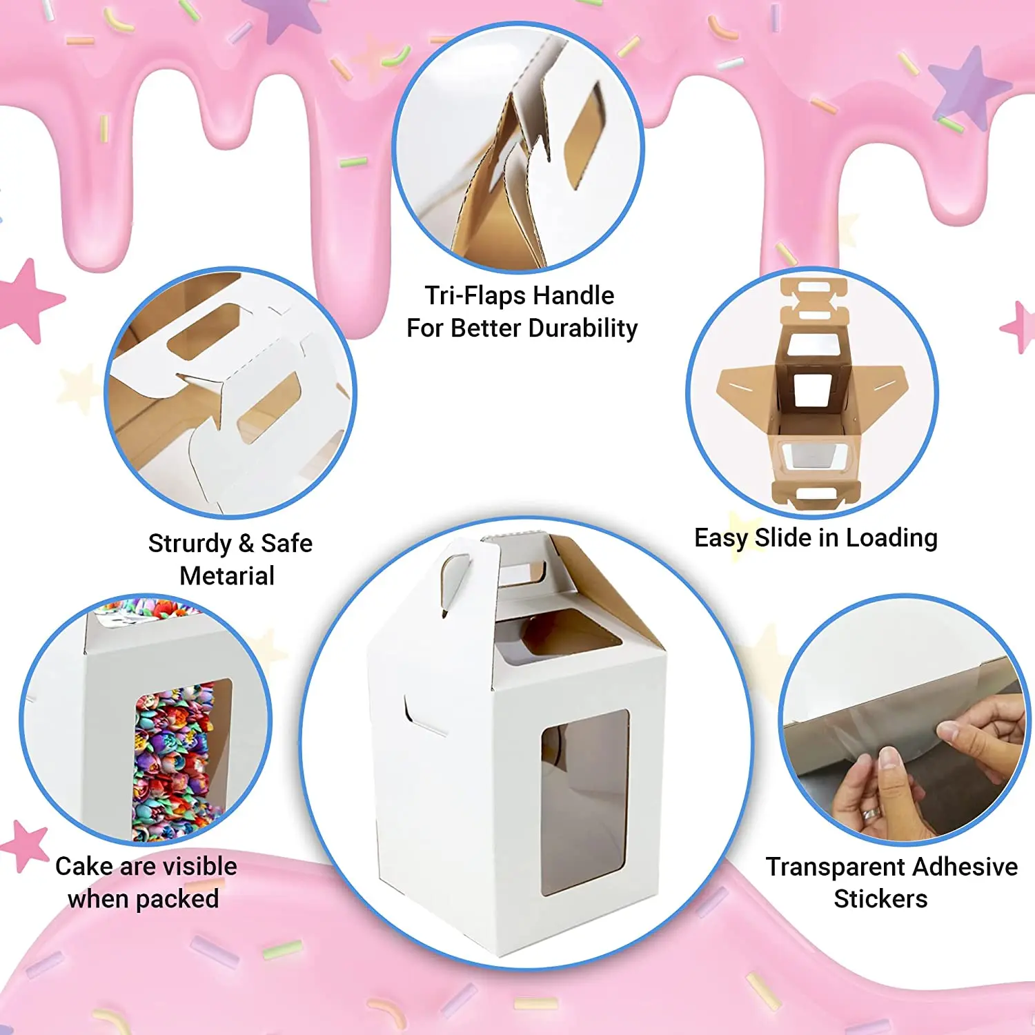 Large Cake Boxes 10 X 10 X 12 Tall Cake Boxes Cardboard 3 Tier Tall Cake Paper Box Packaging With Window 16 Inch