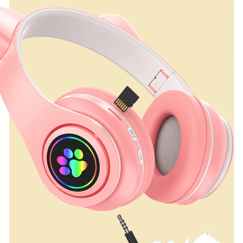 Auriculares inalámbricos B39 Cat Claw para niños, estéreo, bonitos, color  rosa