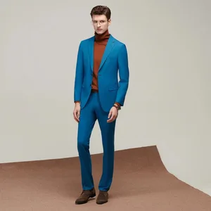 High Quality 2-Piece Slim Haute Couture Indigo Single-Breasted Men's Suit Jackets
