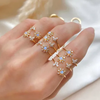 Gaby new design butterfly pink diamond ring heart zircon white wedding rings jewelry women wholesale body jewelry